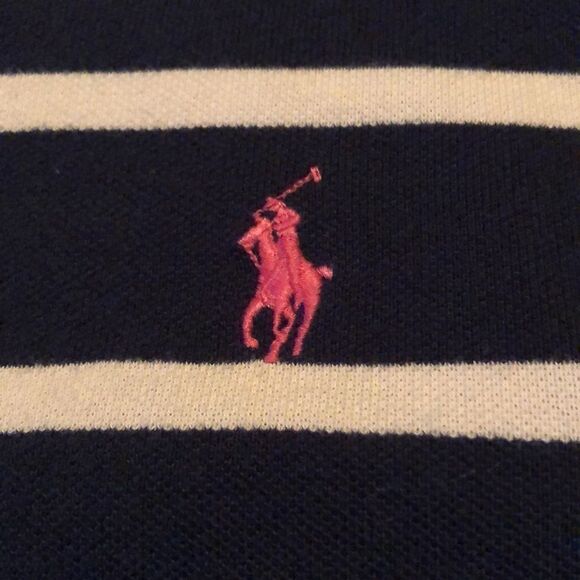 POLO RALPH LAUREN Navy and White Striped Cotton Polo Shirt Size Extra Large - Picture 4 of 8